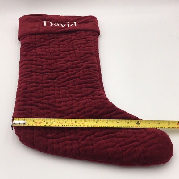 Pottery Barn Quilted Velvet Christmas Stocking Red Monogrammed David 24 inch - Picture 12 of 13